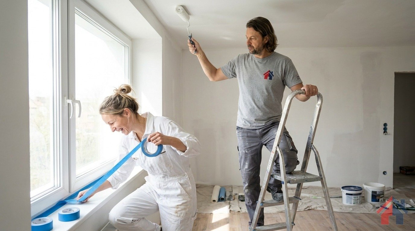 Wand streichen ohne Streifen — die Profi-Technik für Anfänger – Montageteam Marx Berlin (KI-generiertes Bild)