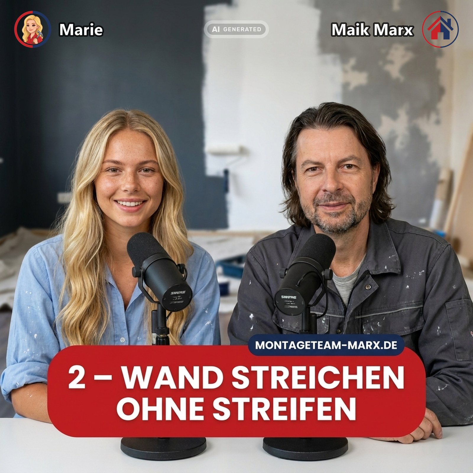Cover der Podcast-Folge 2: Wand streichen ohne Streifen — die Profi-Technik für Anfänger